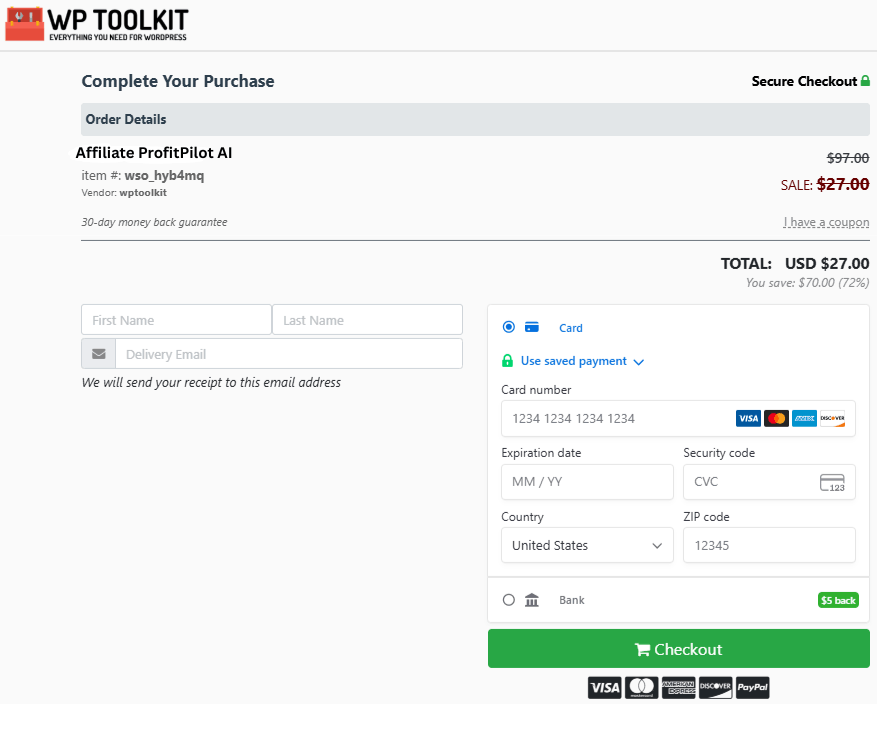 Affiliate ProfitPilot AI Checkout Page